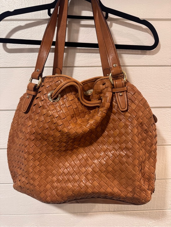 Cole Haan Handbags - Woven Cole Haan Leather Tote Bag in Cognac Brown